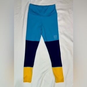 TOPO Designs Colorblock Leggings, Womens Small in blue, navy, and yellow